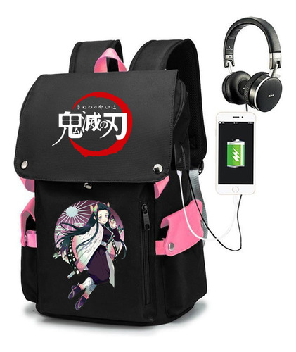 Mochila Japonesa Anime Demon Slayer Con Puerto De Carga T11