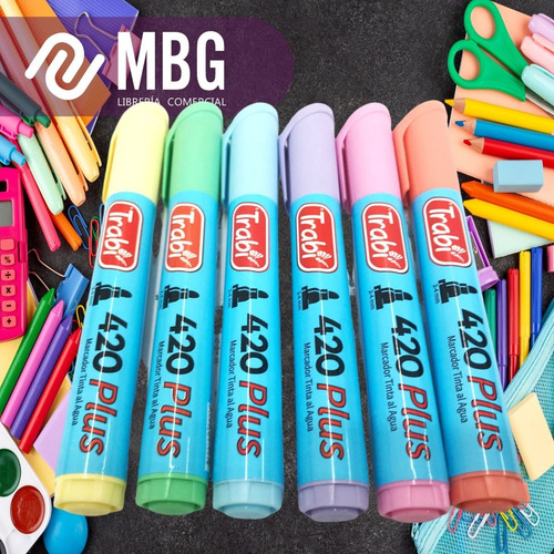Imagen 4 de 6 de Marcador Trabi 420 Al Agua Colores Pastel Por 6 Unidades