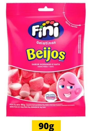 Bala De Gelatina Fini Beijos Sabor Morango E Nata Pacote 