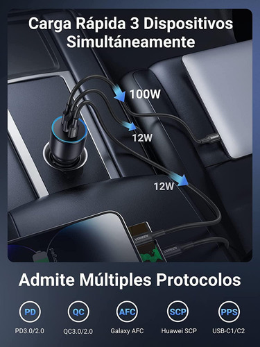 Carregador Carro Ugreen 130w Compatível 100w 65w 45w 30w 20w