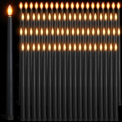120 Velas Cónicas Negras Sin Llama Con Luz Amarilla Parpadea
