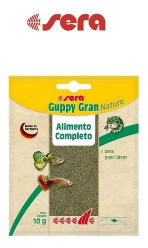 Ração Para Peixes Guppy Gran Nature Granulado 10g Sera