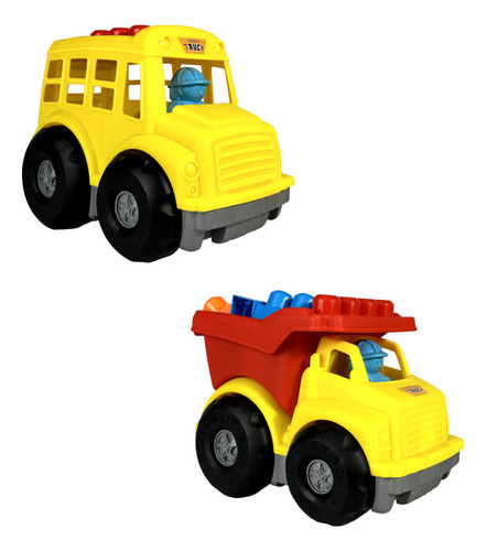 Camión De Juguete Escolar Cubos Grandes De Blocks Luptoys Juguete Para Niños, Didáctico, Educativo. Ayuda Motricidad Fina Amarillo