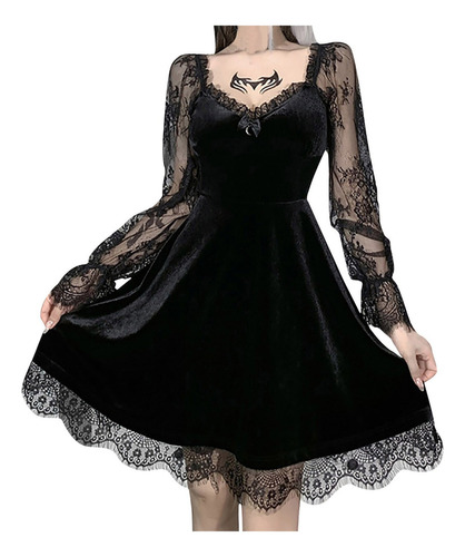 Vestido De Mujer Oscuro Manga Abullonada Corsé Princesa Enca