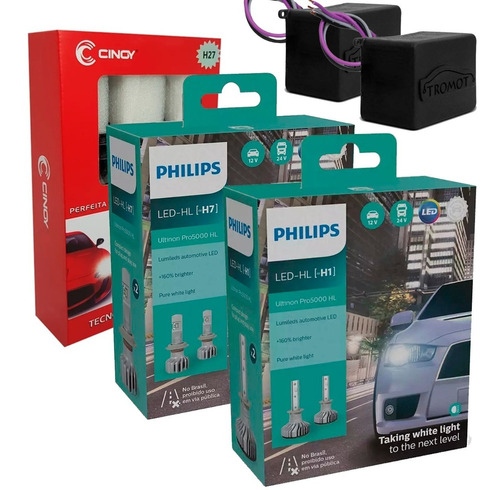 Kit Led S10 H7 Philips C/ Canceller + H1 Philips + H27 Cinoy