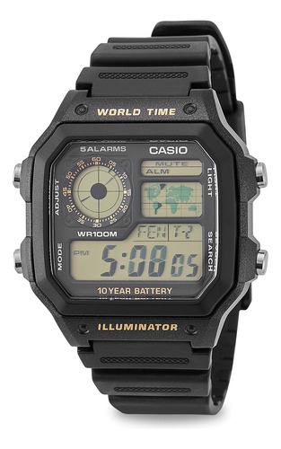 Relógio Casio Masculino  Mundial Quadrado 5 Alarmes 