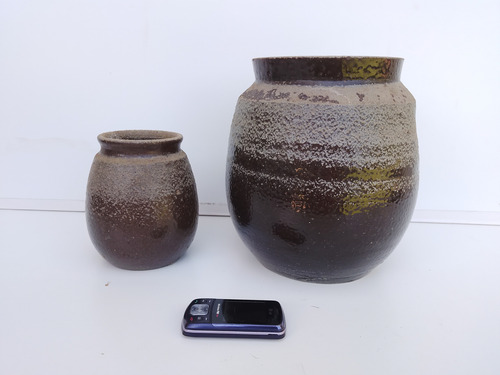 Lote De 2 Antiguos Frascos De Barro Terracota Esmaltado Leer (Usado)