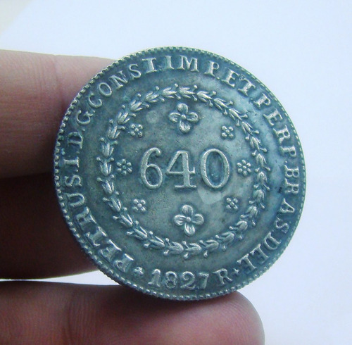 C81 - Réplica 640 Reis 1827-r Banho Prata