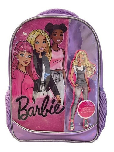 Mochila Escolar Niñas Barbie Con Bolsillo Para Muñeca