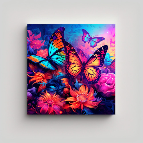 80x80cm Cuadro Abstracto Original Con Mariposas Coloridas