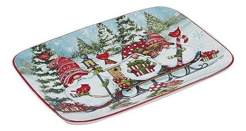 Plato Rectangular De Gnomos Navideños Certificados 14 X 10,