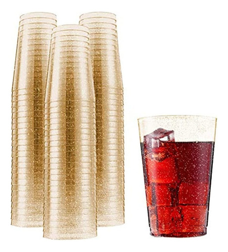 100 Vasos De Plástico Dorados De 12 Onzas