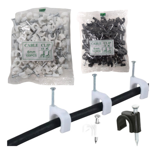 Grapas Plastico Curva Para Cable 6mm Bolsas 100 Pzs