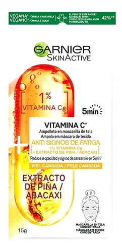 Mascarilla Garnier Vitamina C Extracto De Piña 15g Paq 10pzs