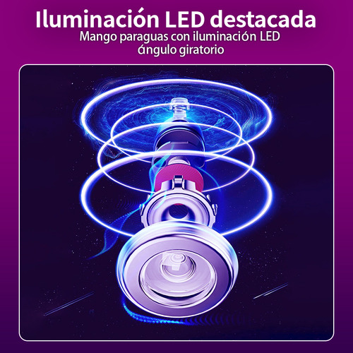 VANANCE Paraguas Automatico Apertura Y Cierre VAN01216 Anti-uv Sombrilla De Bolsillo Con Botón Y Led Rotativo Plegable Grande Protección 2-3 Las Personas Color Rosa Claro