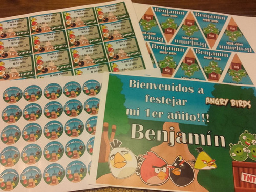  Angry Birds Kit Cumple Stickers Banderines Invitación Deco