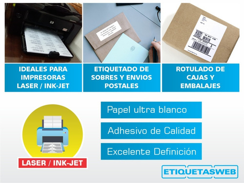 Etiquetas Autoadhesivas Hojas A4 105x33mm Caja X 500 Hojas