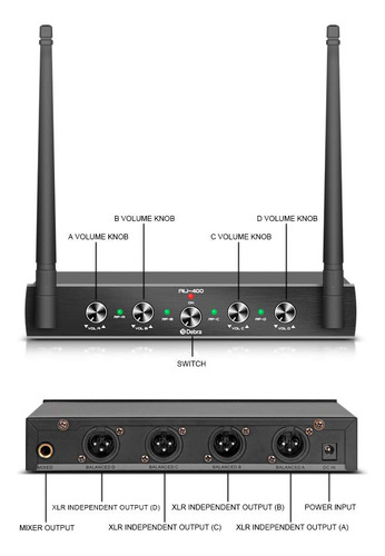 Debra Audio Pro Uhf Sistema De Micrófono Inalámbrico De 4 Canales Con Micrófonos Inalámbricos De Mano Con Micrófono De Solapa, Receptor De Metal, Ideal Para La Fiesta De La Iglesia De Karaoke With 4
