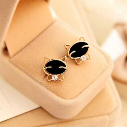 2 Pares De Aretes Para Dama Forma De Gato Negro Moda Vintage