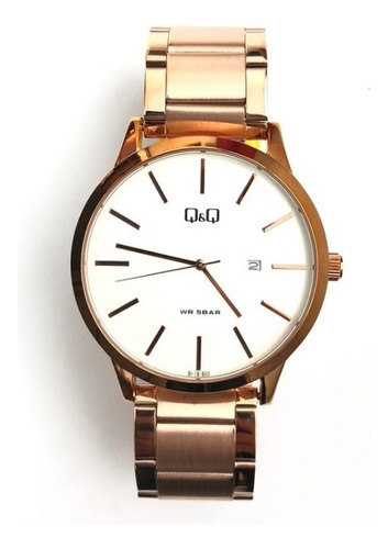 Reloj Pulsera Q&q Adulto Bl74-800y De Cuerpo Color Oro Rosa, Analógico, Para Hombre, Con Correa De Acero Color Oro Rosa, Agujas Color Oro Rosa, Dial Blanco, Minutero/segundero Blanco Y Desplegable