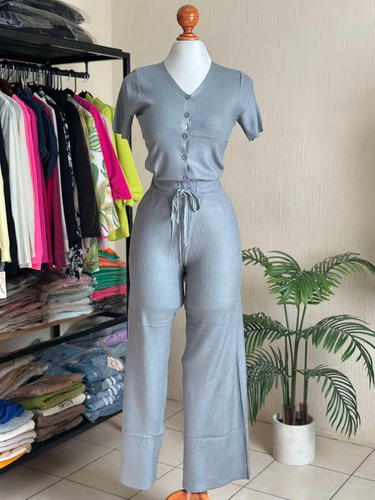 Pants Conjunto Dama Moda Strech Tiro Alto Tejido