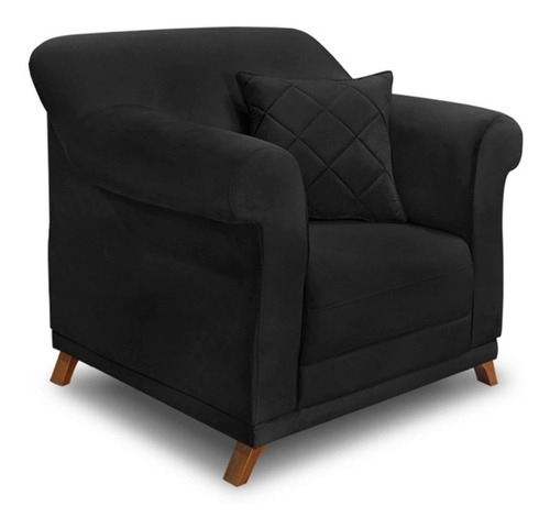 2 Poltronas E Sofá Living 2 Lugares 1,60m Vênus Suede Preto