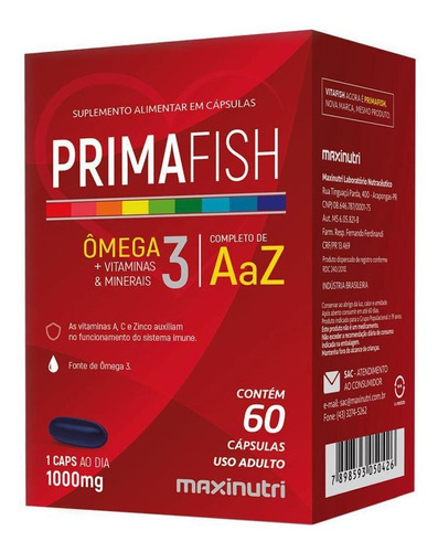 Primafish Omega 3 Polivitaminas E Minerais 60 Caps Maxinutri