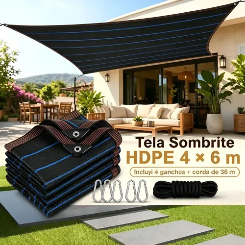 Tela Sombrite 90% 6x4m Bainha Reforçada Com Llhos Metálicos