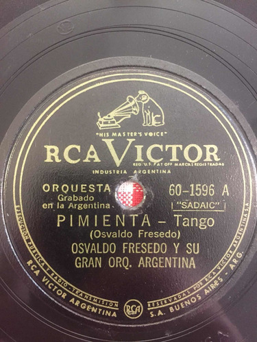 Disco De Pasta Osvaldo Fresedo 60-1596 Rca Victor 78 Rpm