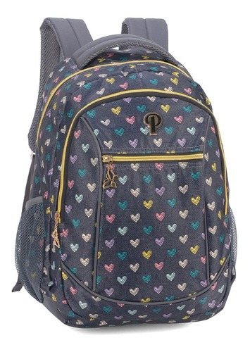 Mochila Princess Mj48716ps-cz-c Coração C/porta Laptop Cor Cinza