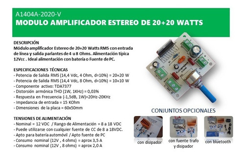 Imagen 4 de 5 de Mini Amplificador Estereo 20+20 W 12 V C/vol - Audioproject