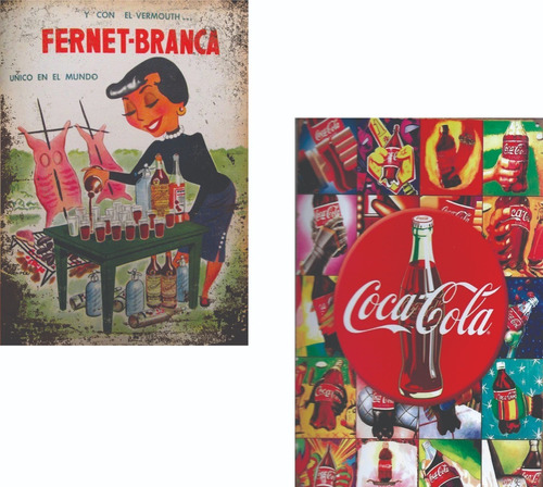 Imagen 1 de 2 de Combo X 2 Cartel Chapa Fernet Y Coca Cola Decoración Vintage