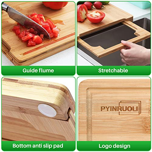 Tabla De Cortar De Bambú Expandible Con Contenedores, Tabla