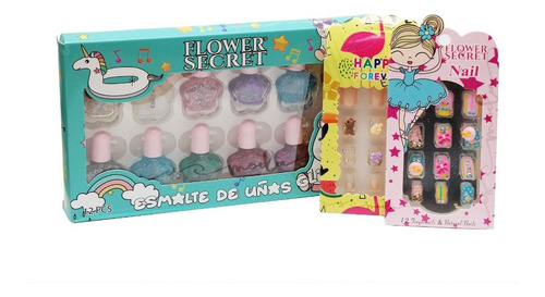 Kit De Manicure Glitter Para Niñas Con Uñas Postizas 