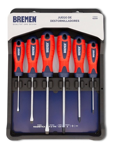 Juego De Destornilladores Bremen 6pzs Brm6230 Imantados Mm