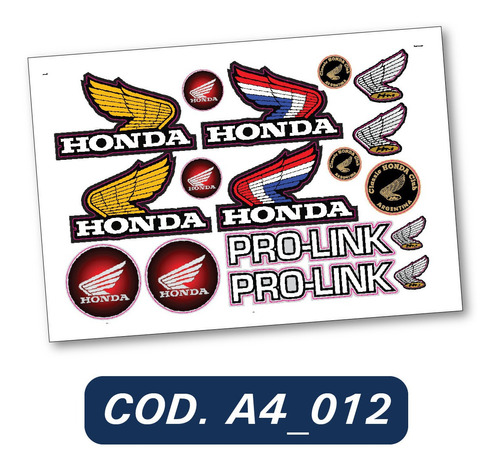 Plancha A4 Calcos Etiquetas Honda Logo Alas Vintage Xr Xl Cr