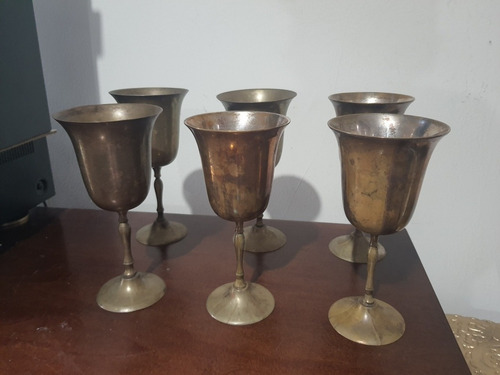 Juego De 6 Copas Antiguas Laton Y Bronce Elegantes Remato 