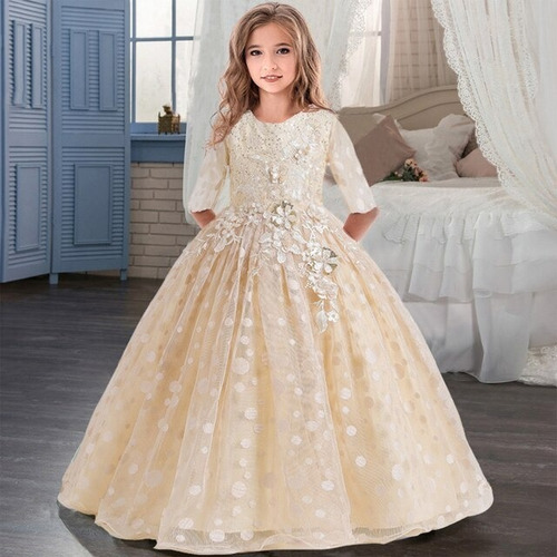 Vestido De Niña De Fiesta Mini-mi Modelo Aura Beige