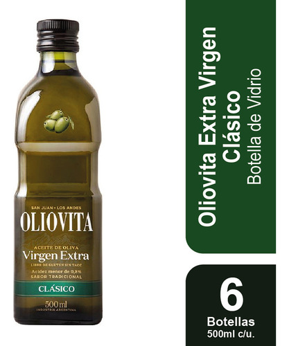 Aceite De Oliva Oliovita Clasico Vidrio 500ml Pack X6