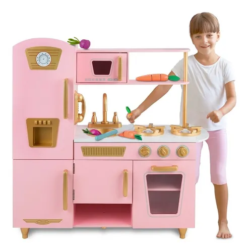 Cocina De Madera Cocinita De Juguete Niña -pink And Gold