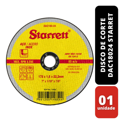 Disco De Corte 178x1,6 X 22,2mm Dac18024 Starret