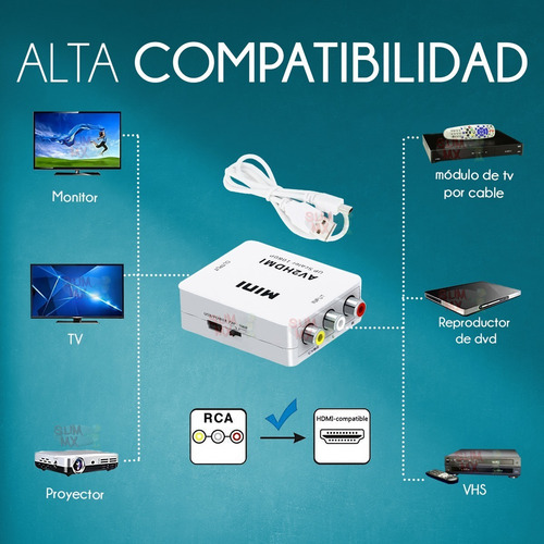 Imagen 5 de 9 de Mini Adaptador Convertidor Señal Rca - Hdmi 1080p 720p Tv