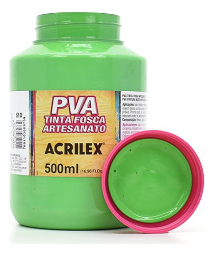 Tinta Pva Fosca Para Artesanato 500ml - Acrilex 834 - Palha Cor 510 - Verde Folha