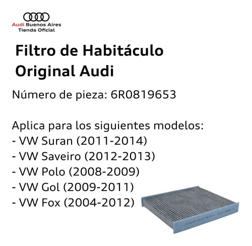 Imagen 3 de 9 de Filtro De Habitaculo Audi A1 2011 Al 2018