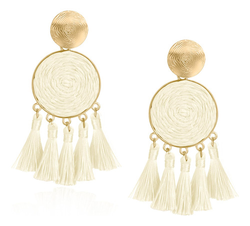 Aretes Colgantes De Rafia Hechos A Mano, Aretes Bohemios Co.