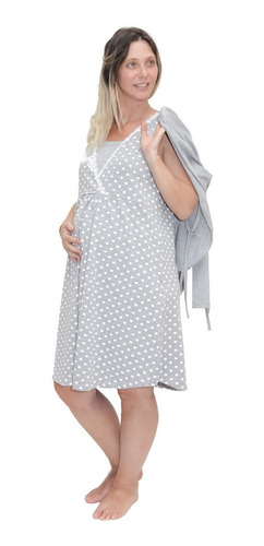 Imagen 7 de 7 de Camison Maternal Para Amamantar Con Saco Manga Larga 20642