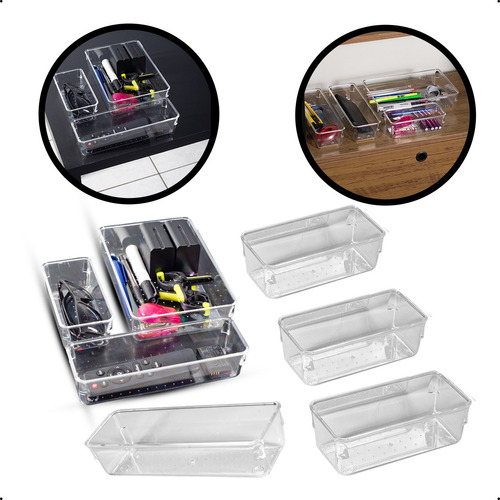 Kit 7 Organizador Multiuso Modular Gaveta Acrílico Maquiagem