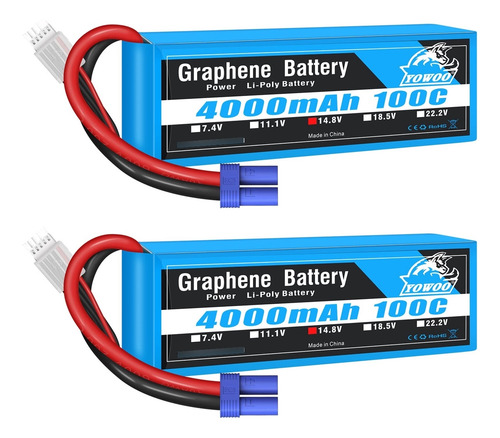 Yowoo 2 Paquetes 4s 14.8v 4000mah 100c Batería De Grafeno