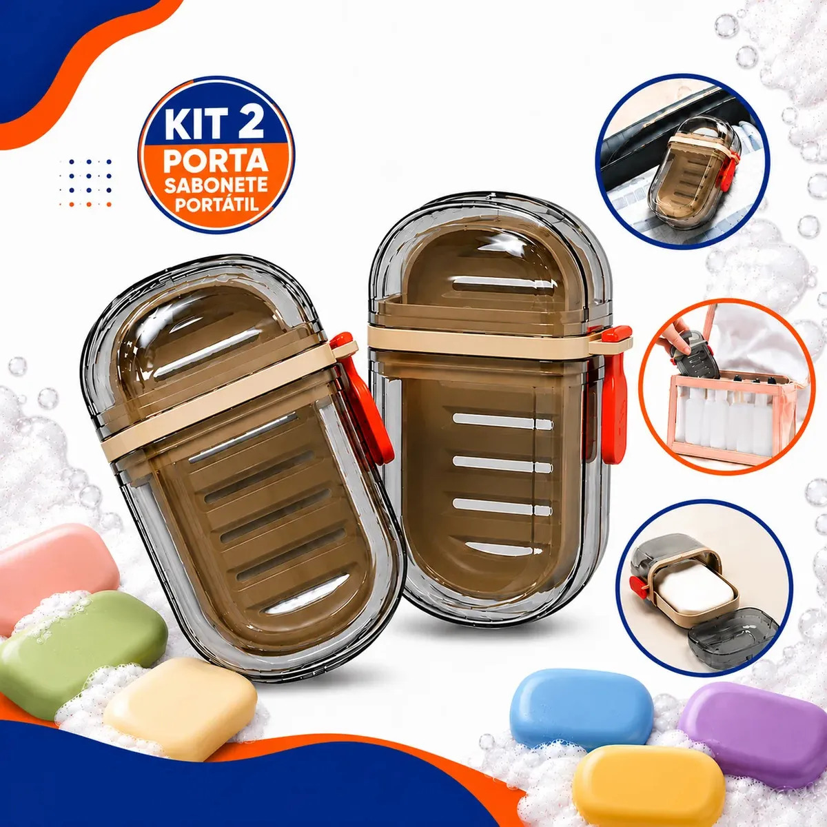 Kit 2 Estojo Saboneteiras Para Viagem Academia Mala Bolsa Banheiro Portátil Com Tampa Drenagem e Trava Antivazamento Boa Dica