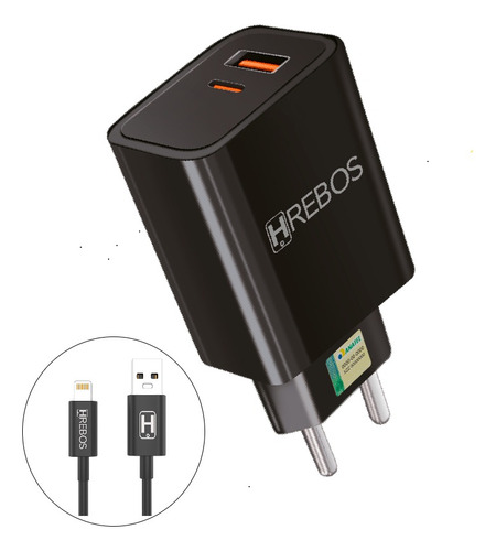 Carregador De Parede Duplo Hrebos Pd 20w Turbo + Cabo iPhone